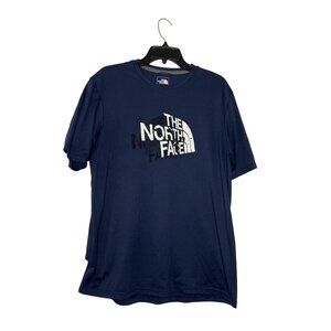 The North Face T-Shirt Men's Medium Blue Crew Neck Short Sleeve White Letter Log